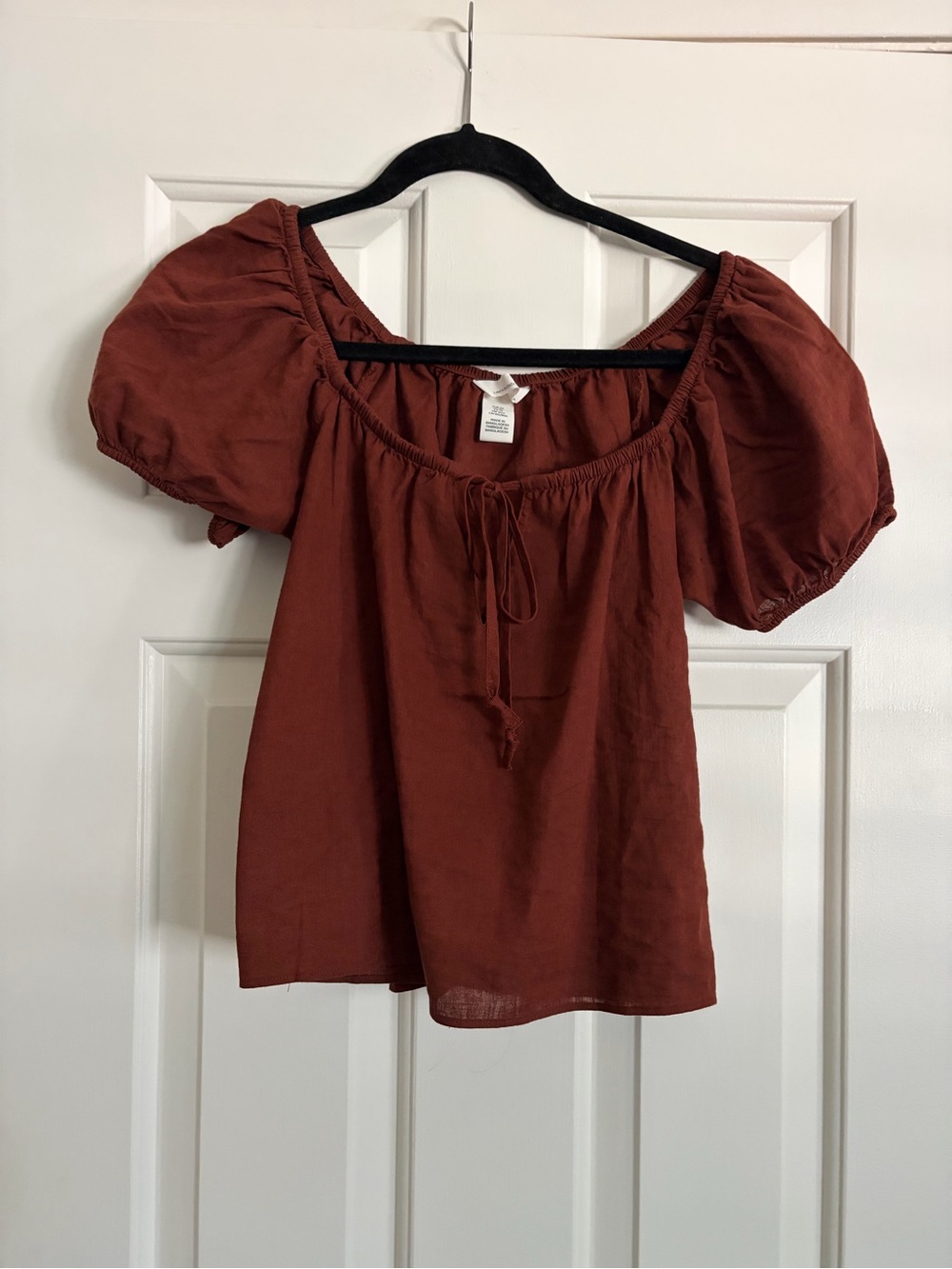 H&M Rust Puff-Sleeve Peasant Top - Women